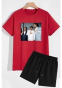 Resim Müslüm Baskılı Şort T-shirt Eşofman Takımı Kırmızı 