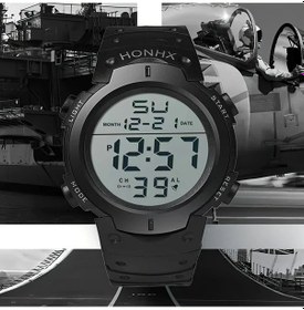 Resim Gaojunshop01 Honhx Digital Spor Saati Unisex Alarmlı Takvimli Işıklı Siyah Dayanıklı Plastik Kayış Diğer 