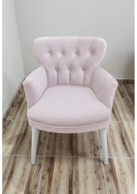 Resim Azra Mobilya Berjer - Tekli Koltuk - Ahşap Ayak - Nubuk Kumaş - Beyaz Ayak - Krem Krem 