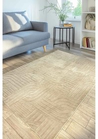 Resim Siena Kendinden Desenli Peluş Kaymaz Taban Salon Halısı Mutfak Halısı Yolluk Bej 