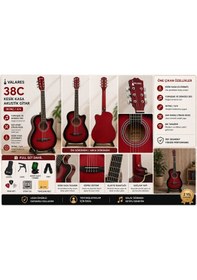 Resim Valares 38c Kesik Kasa Rds Akustik Gitar 38 İnç 4/4 Yetişkin Üst Segment Çanta Capo Askı Pena 