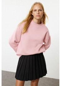 Resim Balenbi Kadın 3 İplik İçi Polarlı Bisiklet Yaka Oversize Sweatshirt 1154 Pembe 