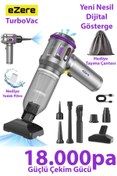 Resim EZERE TurboVac 18000pa Güçlü Dijital Göstergeli Vakumlu Kablosuz Üflemeli Mini Araç Süpürgesi 