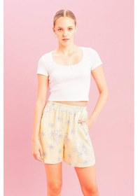Resim Defacto Çiçekli Normal Bel Keten Karışımlı Şort D0317AX24SMYL487 Sarı 