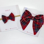 Resim Babys Nur Erten Anne Kız Ekoseli Fiyonk Toka Bandana Seti 