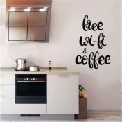Resim Free Wifi And Coffee Yazılı Dekoratif Duvar Özel Yeni Sticker, Çıkartma, Etiket 