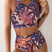 Resim Tropikal Baskılı Askılı Mayo Seti, Yüksek Esnek Örgü Kumaş, Polyester %82 Elastan %18, Günlük ve Casual Giyim, 190 g/m² Hafif Yüzme Giysisi 