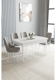 Resim Jusie Beyaz 80x132 Açılabilir Mutfak Masası Takımı 4 Adet Sandalye Cappucino 