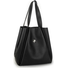 Resim Nas Bag Kadın Büyük Boy Büzmeli Yavrulu Çıtçıtlı Tote Bag Omuz Çantası Siyah siyah Siyah 