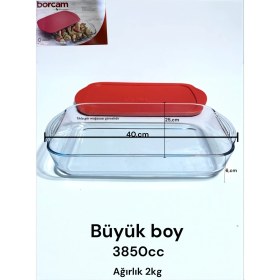 Resim Paşabahçe Büyük Borcam Fırın Tepsi Cam Kek Kalıbı Borcam Yemek Tepsisi Büyük Boy Kapaklı Dikdörtgen Tepsi 