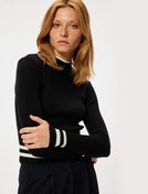 Resim Dik Yaka Çizgili Triko Kazak Uzun Kollu Regular Fit 