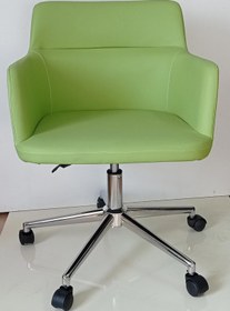 Resim Büro Koltuğu Çalışma Sandalyesi Krom Yıldız Ayaklı Döküm Süngerli Yeşil Suni Deri 