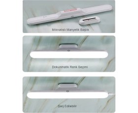 Resim Mediterian 3 Renkli Kablosuz Led Lamba, Dokunmatik, Mıknatıslı, Micro USB Şarjlı, Akrilik Kasa 
