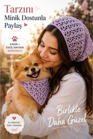Resim NEHOLİA Kadın & Köpek Kombin El Örgüsü minik dost Bandana Seti Ayarlanabilir Evcil Hayvan Sahip Kombini Bohem Tasarım 