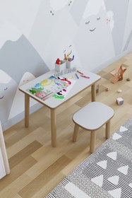 Resim POFİTTO Yaz-sil Yüzey Çocuk Masası - Aktivite Masası - Çocuk Çalışma Masası Takımı 1 Adet Tabureli 