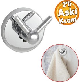 Resim Vidalı Banyo Lavabo Askısı Çatal 2'li Askılık Krom Renk Metal Sağlam Aparat Bornoz Havlu Asma Askı 