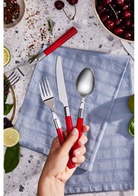 Resim Karaca Fluca Kırmızı 6 Kişilik 18 Parça Çatal Kaşık Bıçak Takımı 