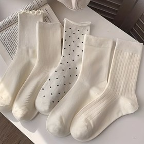 Resim 5 Çift Karışık Renkli Orta Koltuk Askılı Çorap - QS Bahar/Yaz Temel, Örgü Kumaş, Yumuşak ve Rahat, Yuvarlak Burun Tasarımı, Elde Yıkanabilir, Rahat ve Yalıtımlı Giyim İçin İdeal, Günlük Giyim Çorapları | Yuvarlak Burunlu Çoraplar | Örgü Dokusu 
