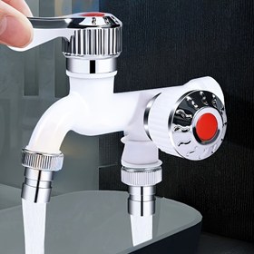 Resim Çift Çıkışlı Musluk, Bahçe Plastik Su Borusu Bağlantısı, Çamaşır Makinesi Musluğu, Mutfak ve Banyo Aksesuarları 