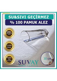 Resim Suvay Su Sıvı Geçirmez Fitted Yatak Koruyucu Alez %100 Pamuk 