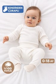 Resim Kindo Baby Bebek Patikli Pantolon , Kendinden Çoraplı Pantolon , Annelerin Favorisi %100 Pamuk Pijama 
