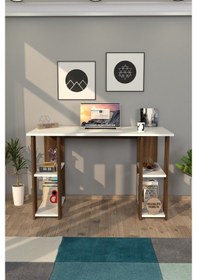 Resim Moonlife Hipo Kitaplıklı Çalışma Masası Ceviz Beyaz - Ceviz 
