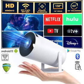 Resim Kumsal Hediyelik Taşınabilir Android Sinema Projeksiyon Wifi Destekli En Güncel Sürüm Akıllı Projektör Beyaz HD 