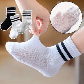 Resim 5 Çift Çocuk Çorapları Yaz İnce Desenli Tek Renk Nefes Alabilen Sporlu Klasik Çizgili Kız ve Erkek Çocuklar İçin İlkbahar/Yaz Çorabı 