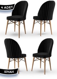 Resim Canisa Jena Serisi 4 Adet Doğal Ahşap Ayak Beyaz Kafes 1.sınıf Babyface Kumaş Sandalye 