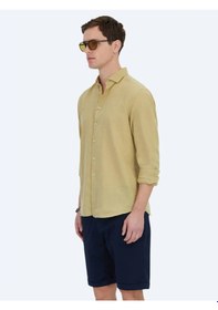 Resim Limon Küfü Düz Dokuma Casual Pamuk Karışımlı Gömlek Yeşil 