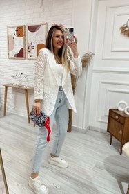 Resim Genel Markalar Kadın Güpürlü Ekru Blazer Yazlık Ceket 