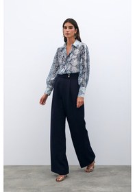 Resim Sateen Bel Detaylı Pantolon - Lacivert 