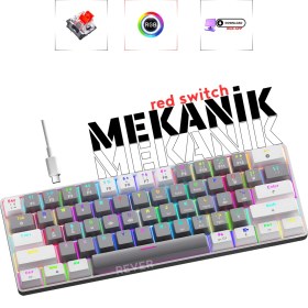 Resim Rever Mekanik Oyuncu Klavyesi Red Switch Rgb LED Işıklı Kablolu Gaming Klavye 