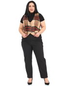 Resim Büyük Beden Düğme Kapamalı Cep Kapaklı Astarlı Kısa Çizgili Kaşe Vizon Yelek Vizon 