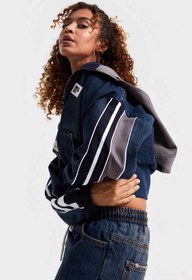 Resim Kadın Kot Laci Renk Denim Dokuma Çift Parça Kumaş Oversize Kapüşonlu Tasarım Denim Ceket - KOT LACİ / XS 