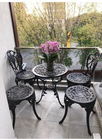 Resim Aluminyumdokumcu Güllü Sandalye Güllü Masa Tabure Beyaz 