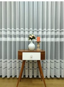 Resim Taç Bantlı Desen Örme Tül Perde - Ekru 