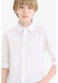 Resim Defacto Erkek Çocuk Okula Dönüş Regular Fit Polo Yaka Poplin Uzun Kollu Gömlek T8853a625auwt83 Beyaz 