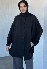 Resim Hakim Yaka Basic Tesettür Tunik Siyah TZL-P-00021222 