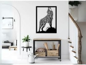 Resim Tasarım Kurt Figürlü Dekoratif Duvar Panosu Siyah 80 x 120 