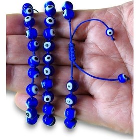 Resim Pozitif Doğal Taş Cam Nazar Boncuğu Bileklik Makrome Ayarlı 336-3 Mavi 