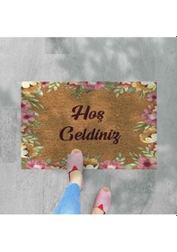 Resim Kır Çiçekleri Temalı Coco Görünümlü Dekoratif Dış Kapı Önü Ve Iç Mekan Paspası Açık Bej 