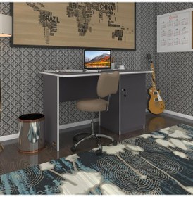 Resim Kenzlife Ofis Masası Yoko Ono Gri Sağ 75 120 60 Kilitli Kapaklı Dolap Eşkenar Bilgisayar Çalışma Masası Beyaz 