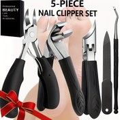 Resim 5'li Paslanmaz Çelik Tırnak Makası Seti - Tırnak Törpüsü, Manikür Makası ve Düzeltme Aletleri ile Profesyonel Ayak Bakım Seti, Klasik Siyah Sap Tasarımı, Erkekler, Kadınlar ve Yaşlılar için Uygun, Kalın Tırnaklar için Tırnak Makası, Batık Tırnak Düzeltme, Tırnak Kesici, Pedikür Alet Seti, Tırnak Ürünü ve Ekipmanı, Coupe Ongle 