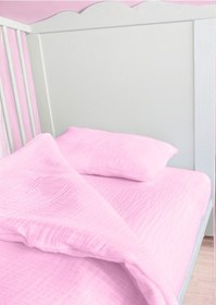 Resim Bürümcük Müslin Bebek Nevresim Takımı Uyku Seti %100pamuk Pembe 