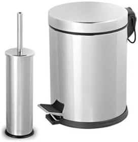 Resim Paslanmaz Pedallı 5 Lt Çöp Kovası - Klozet Fırçası 2'li Banyo Seti 