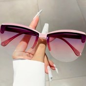 Resim Kadınlar İçin Vintage Kedi Gözü Gözlük - Gradyan Pembe'den Mor'a Geçişli Yarı Çerçeve Retro Moda Gözlük, Parti ve Günlük Kullanım için Dekoratif Aksesuar, Büyük Boy Cat Eye Tasarım 