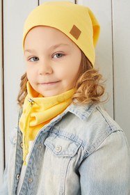 Resim Babygiz Kız Bebek Çocuk Sarı Ipli Şapka Bere Boyunluk Takım Rahat %100 Pamuklu Kaşkorse Yerli Üretim 