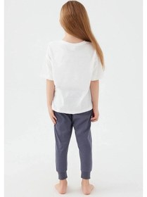 Resim Kız Çocuk Kısa Kollu Çiçekli Pijama Takım-12637 Beyaz 