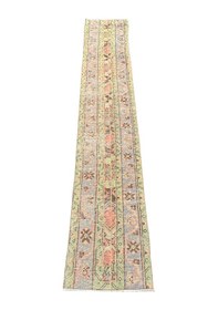 Resim El Dokuma Eskitme Yolluk 49x302 Yeşil Turkuaz Vıntage Yolluk Yeşil 